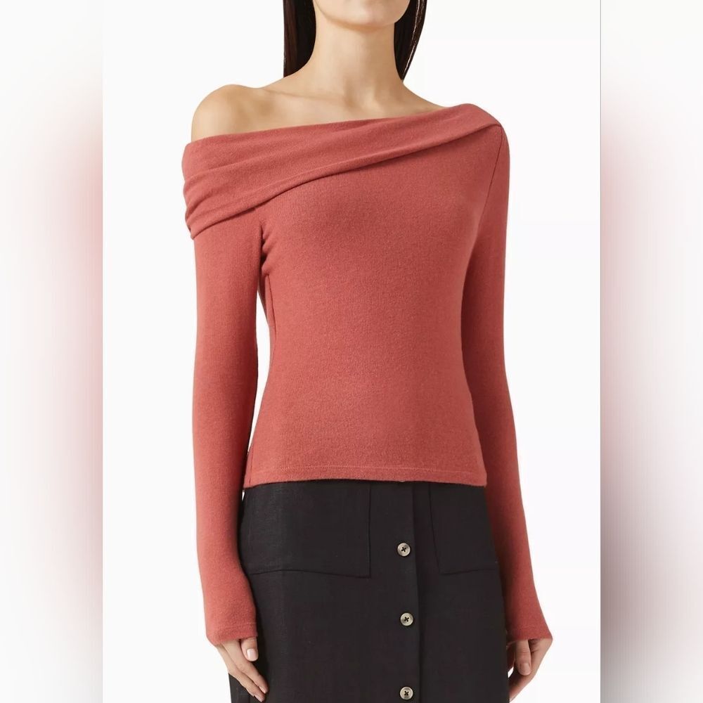 Reformation Off-Shoulder Elio Top Sweater In Terracotta Size Large